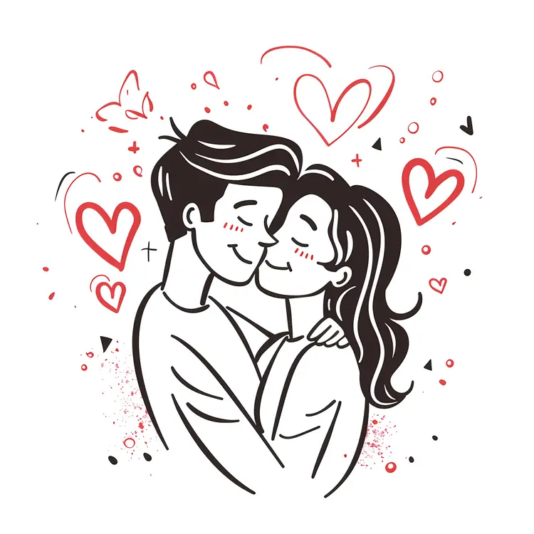 Cute Couple Hugging with Hearts