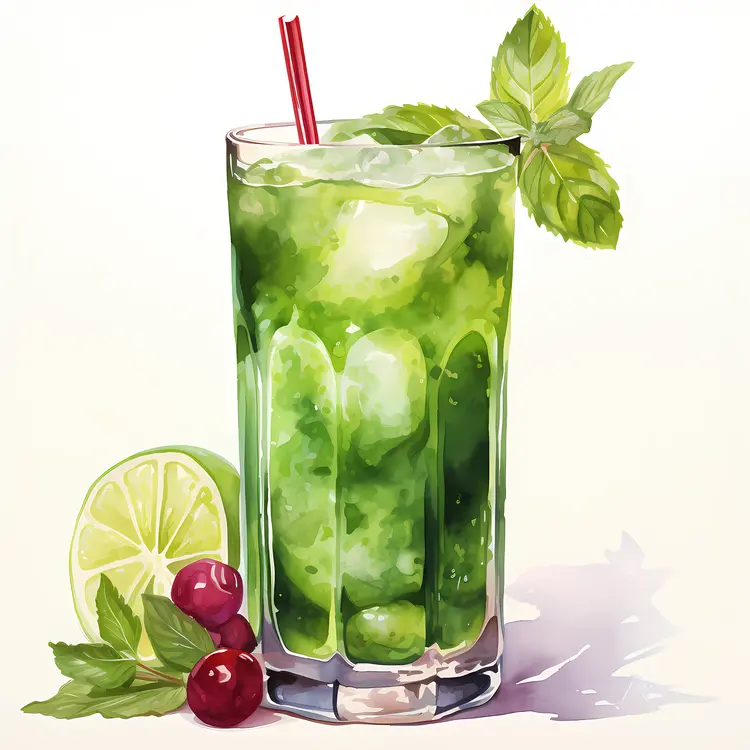 Green Cocktail with Lime and Berries