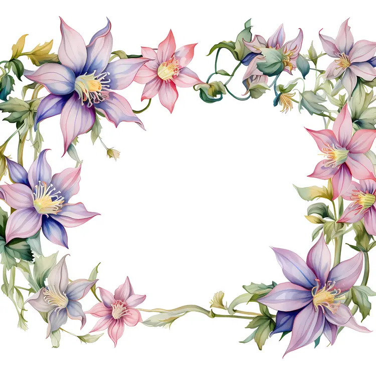 Purple and Pink Flowers in a Floral Frame