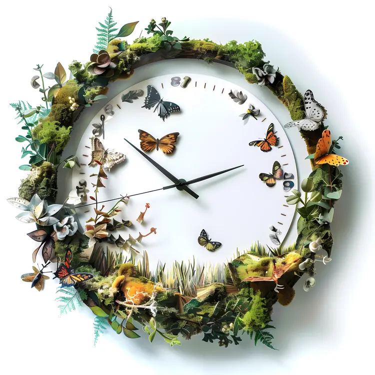 Nature Clock with Butterflies and Flowers
