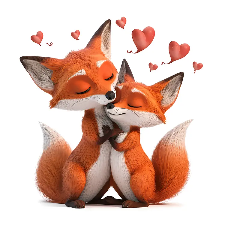 Fox Couple with Floating Hearts