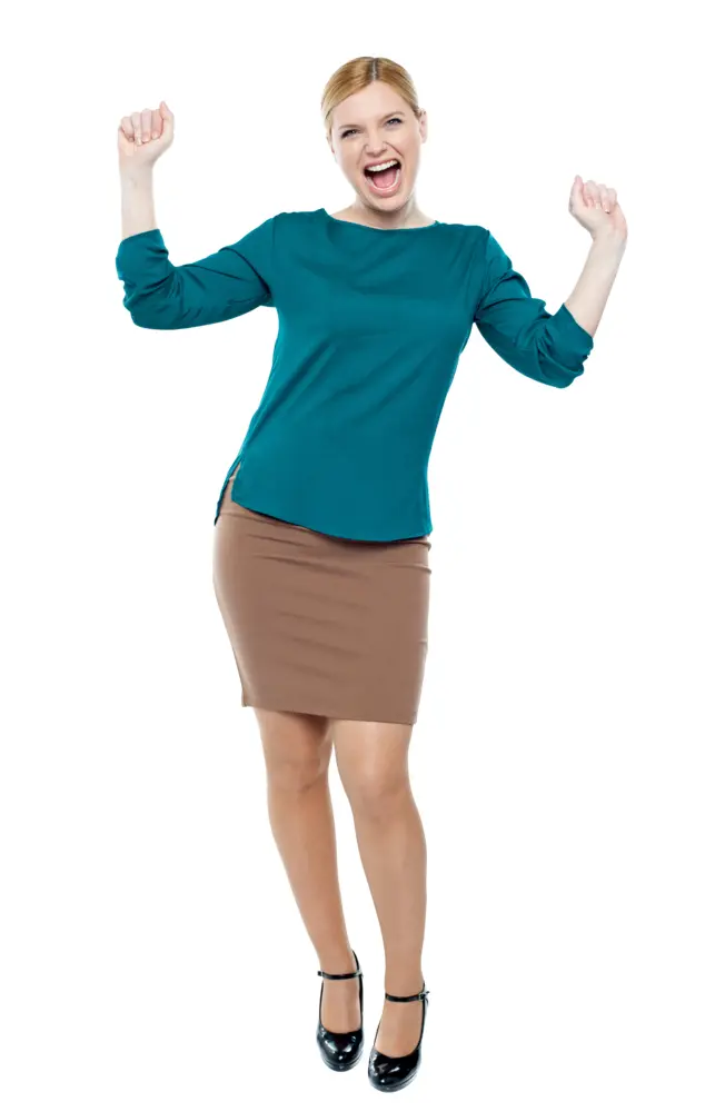 Excited Woman in Teal Top
