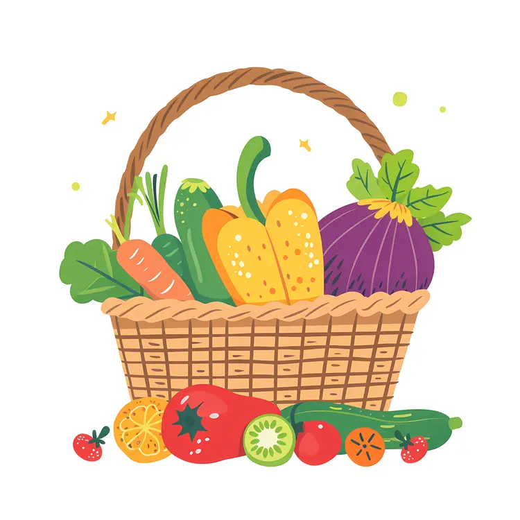 Basket of Fresh Vegetables Illustration