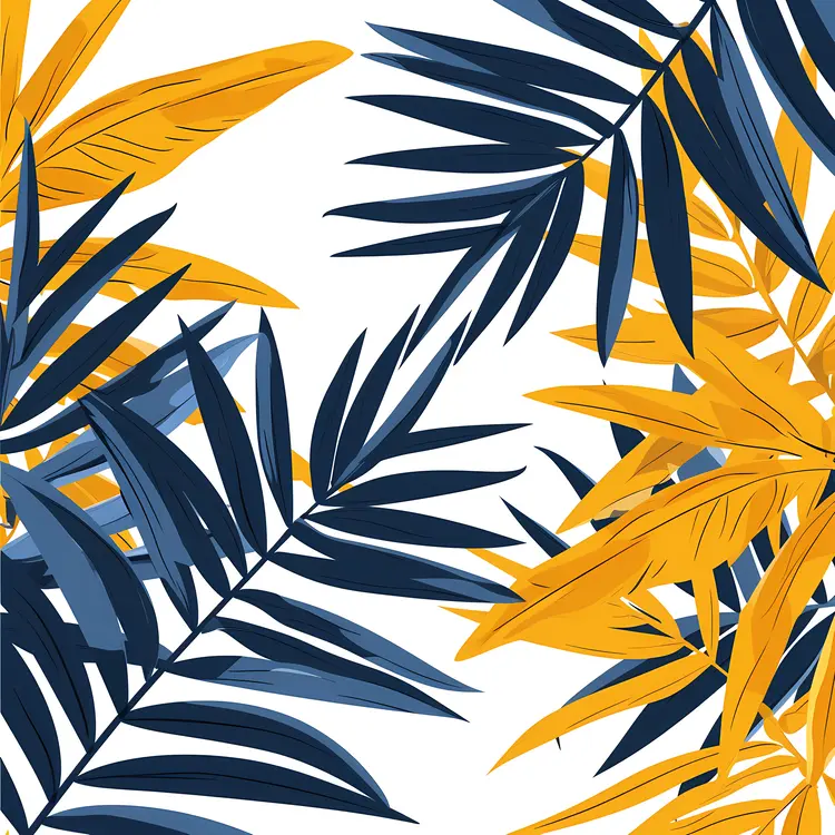 Blue and Yellow Palm Leaves Pattern