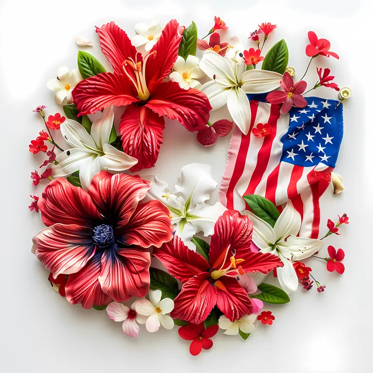 Patriotic Floral Arrangement with American Flag