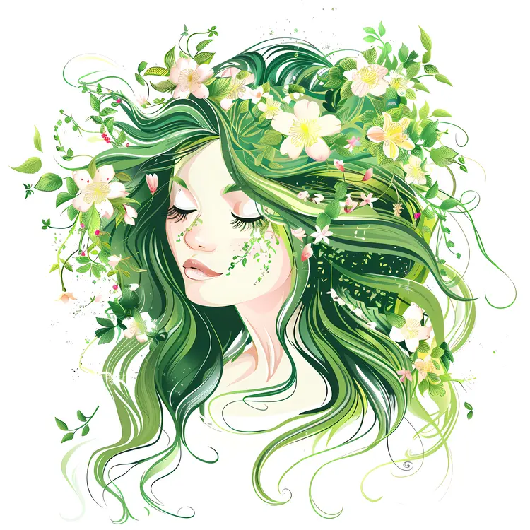 Green-haired Woman with Floral Crown