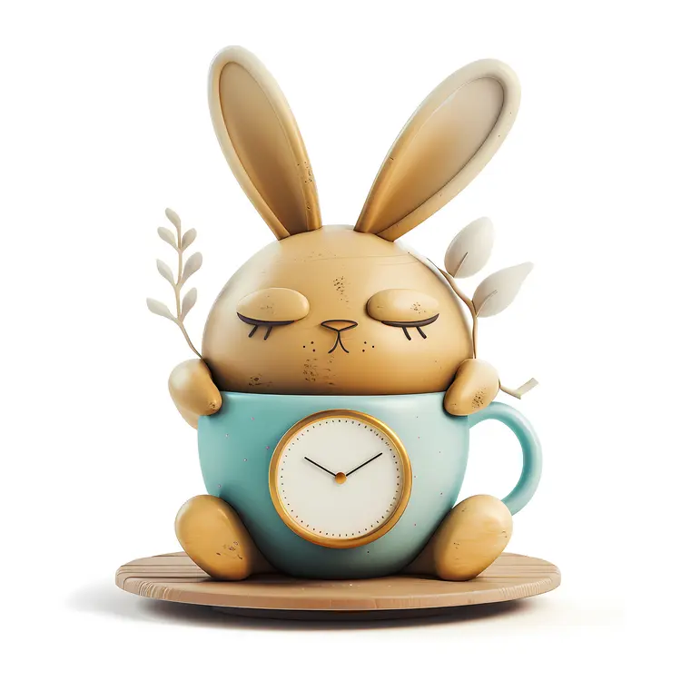 Cute Bunny in a Cup with Clock