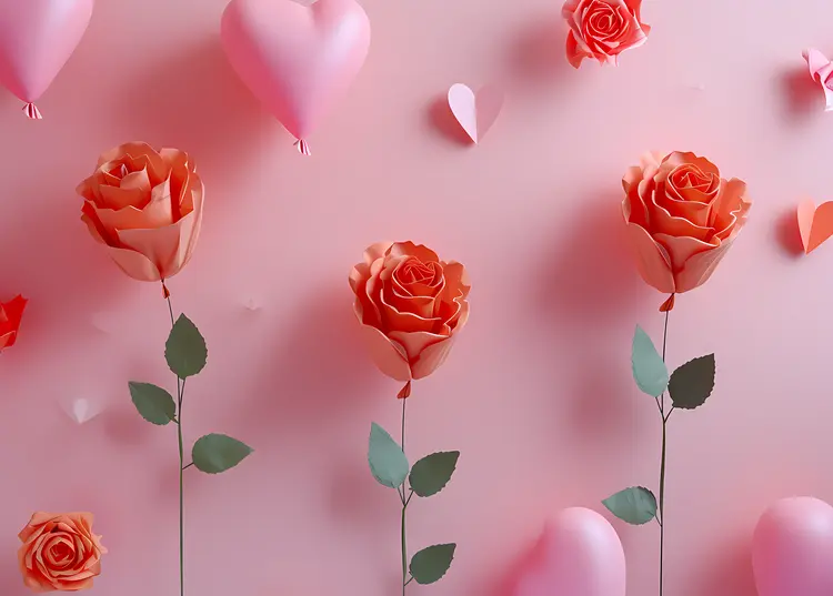 Paper Hearts and Roses for Valentine's Day