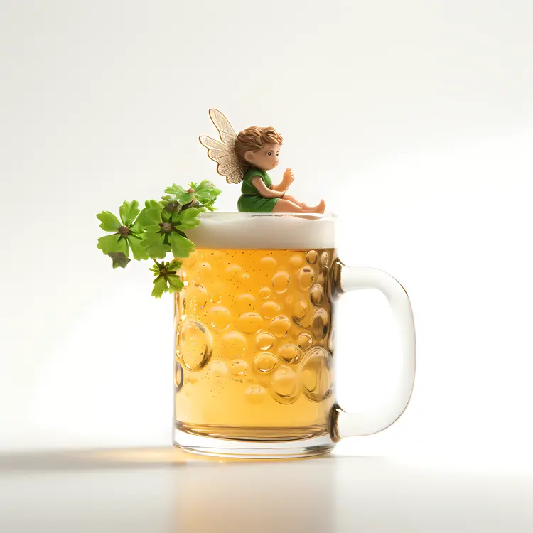 Fairy on Beer Mug with Shamrock Leaves