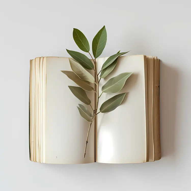 Open Book with Green Leaves