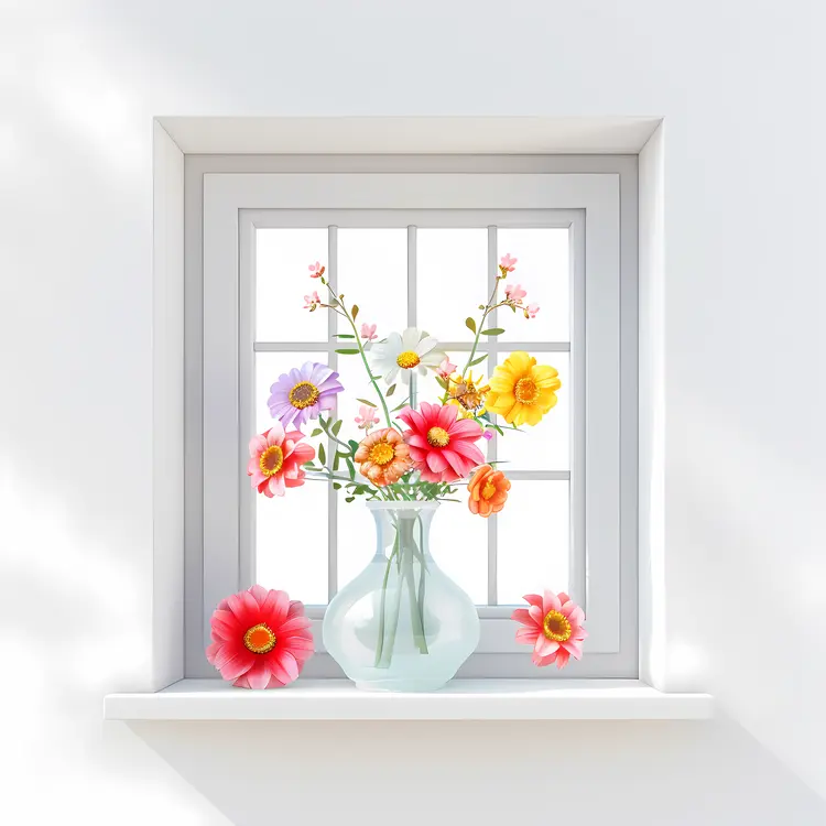 Cheerful Flower Vase with Colorful Flowers by the Window