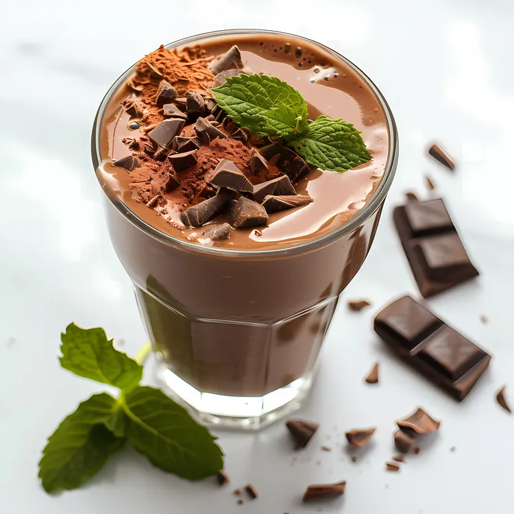 Chocolate Milkshake with Mint and Chocolate Pieces