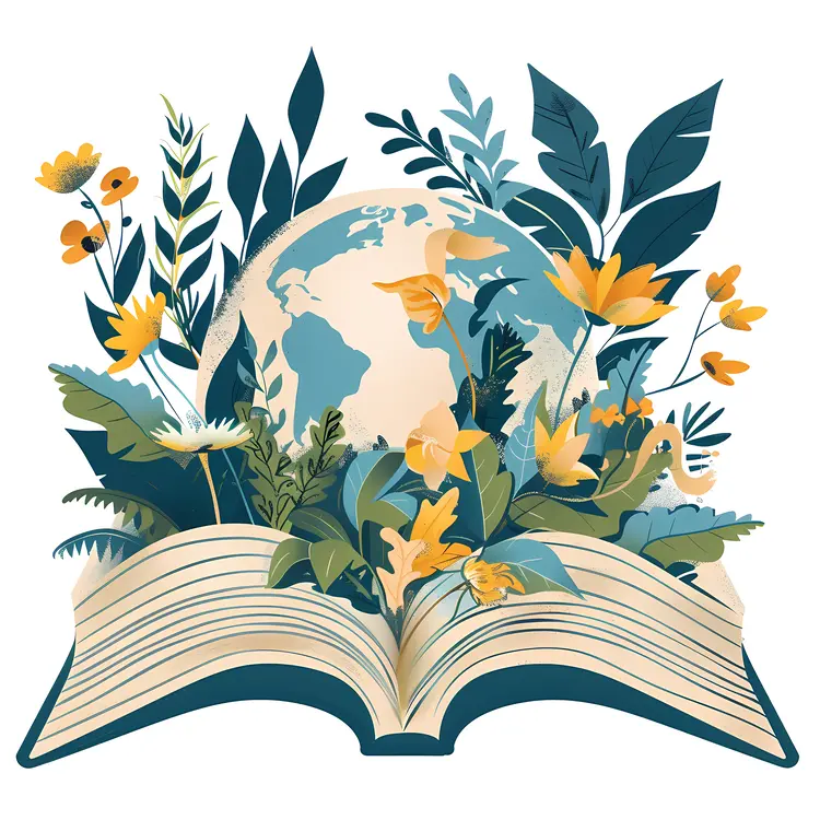 Open Book with Earth and Flowers