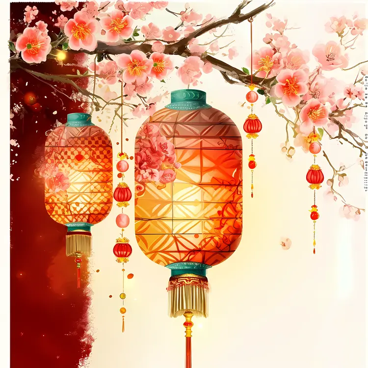 Cherry Blossom Red Chinese Lantern