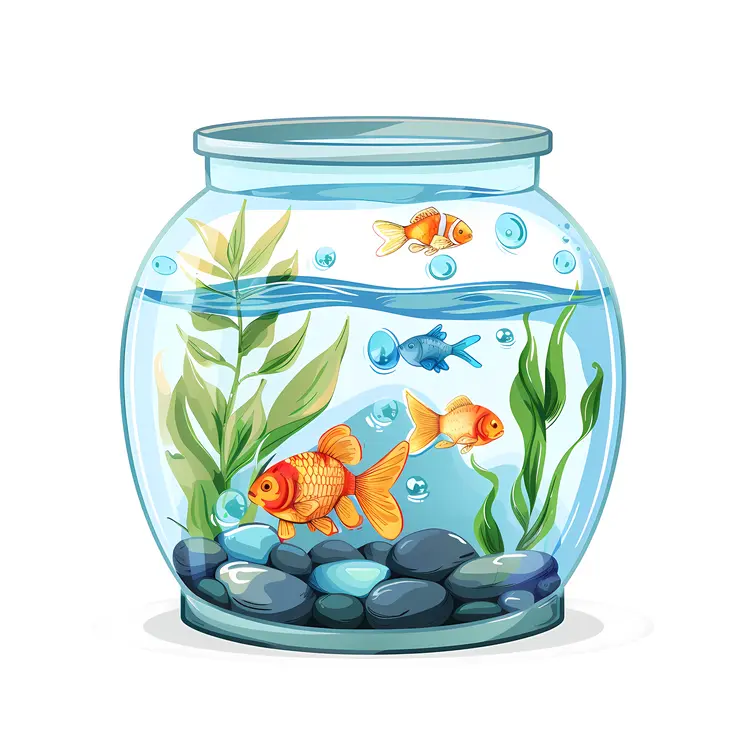 Cartoon Fish Bowl with Goldfish