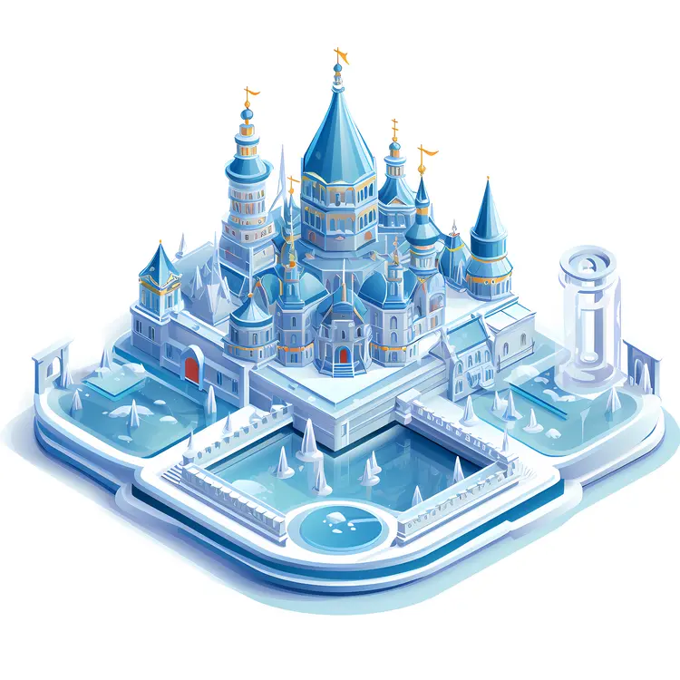 Fantasy Ice Castle with Towers and Spires