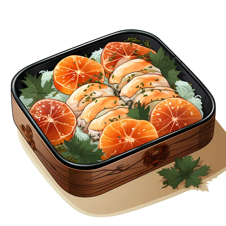 Bento Box with Chicken, Oranges, and Rice