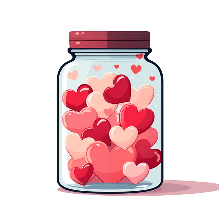 Colorful Hearts in a Glass Jar
