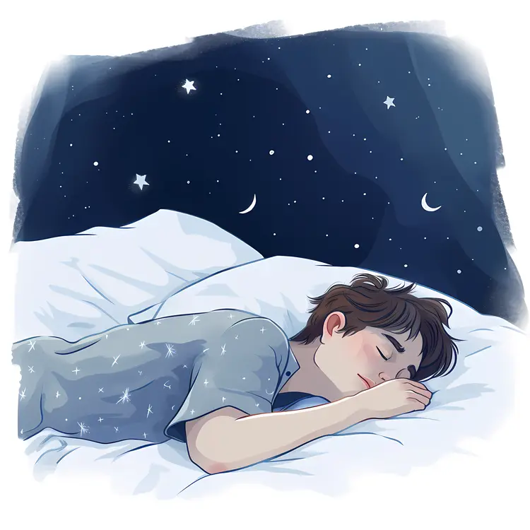 Boy Sleeping with Starry Background