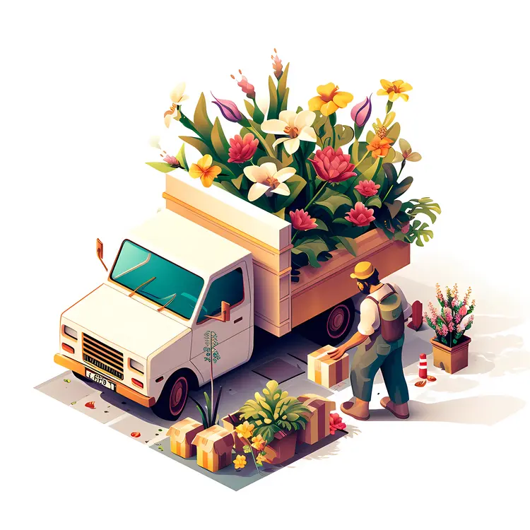 Flower Delivery Truck with Mixed Flowers