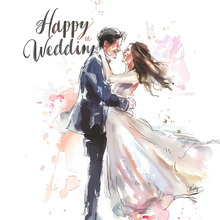 Watercolor Happy Wedding Greeting