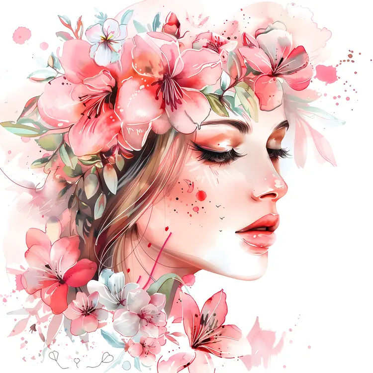 Woman with Floral Crown Watercolor Illustration