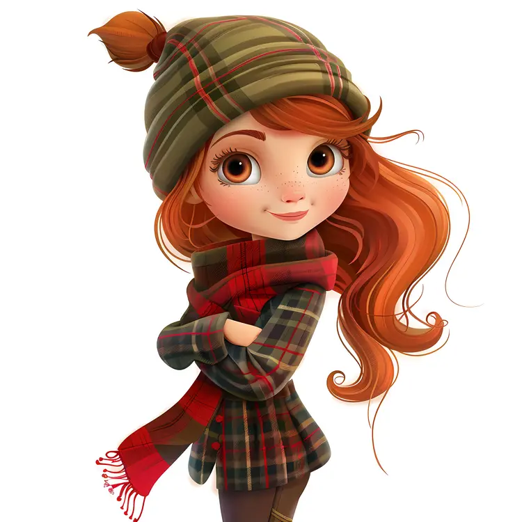 Cute animated girl with red hair and plaid shirt