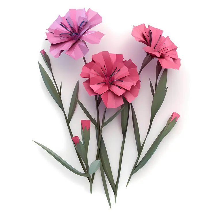 Pink and Purple Flowers with Green Leaves