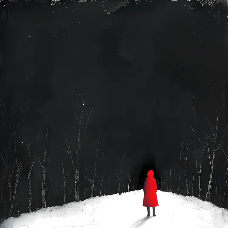 Person in Red Cloak in Snowy Forest