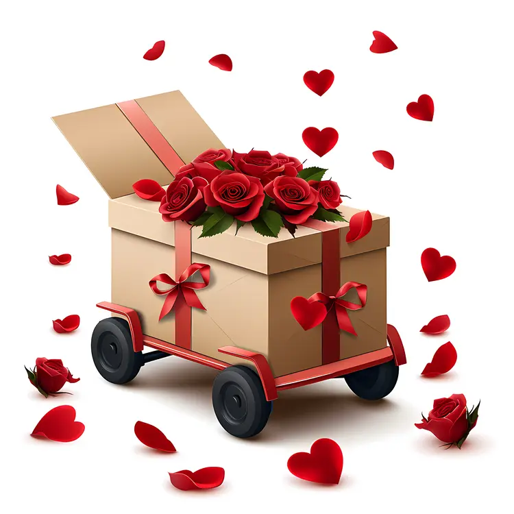 Cart with Gift and Roses