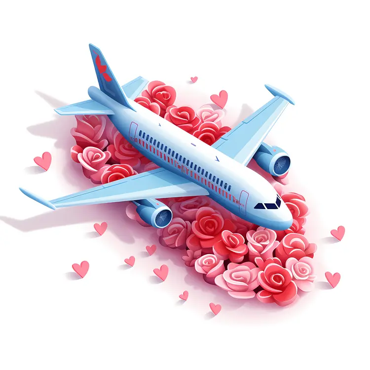 Airplane with Pink Roses and Hearts