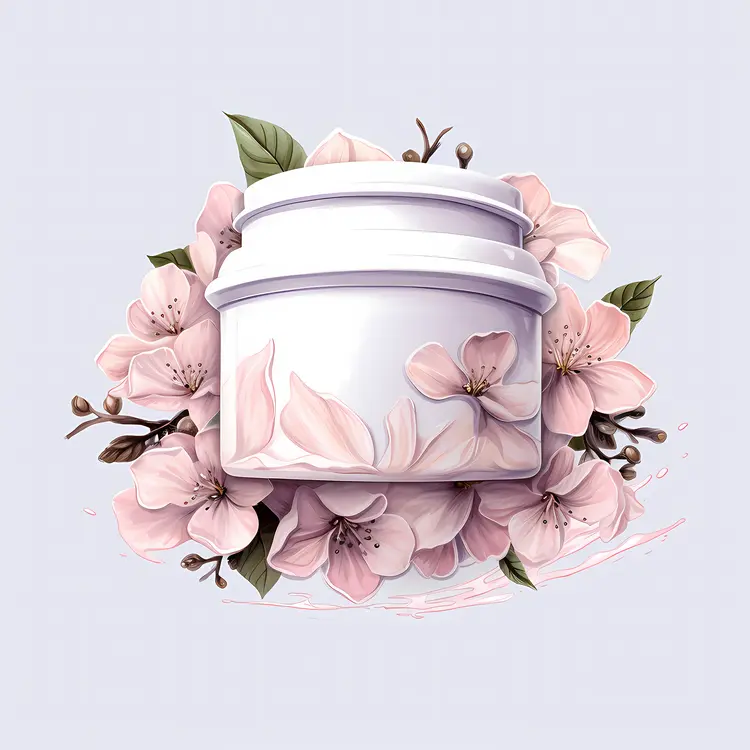 White Cream Jar with Pink Flowers