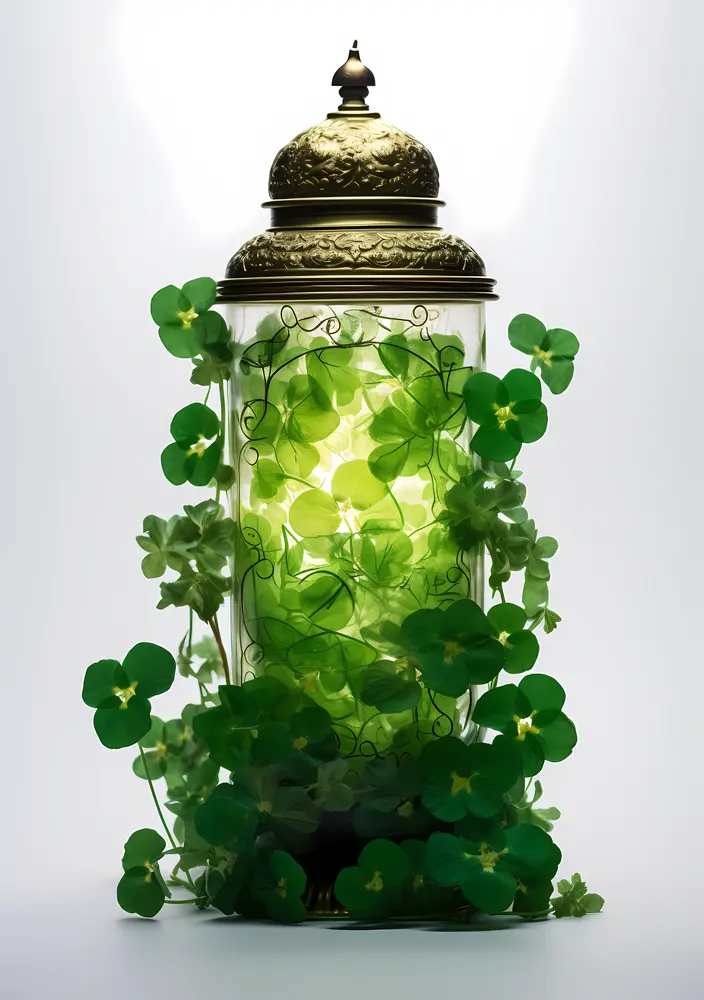 Vintage Lantern with Clover and Light