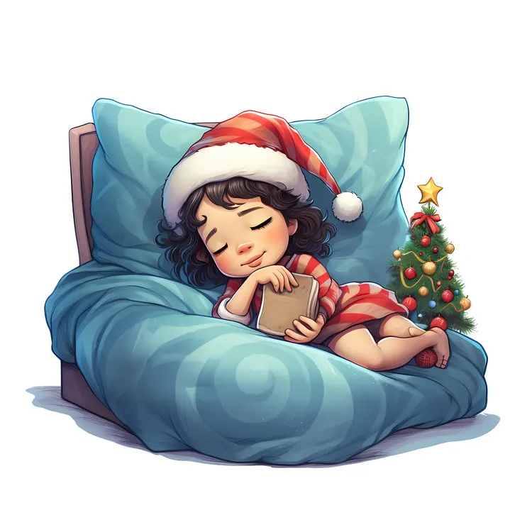 Child Sleeping with Book on Christmas Eve