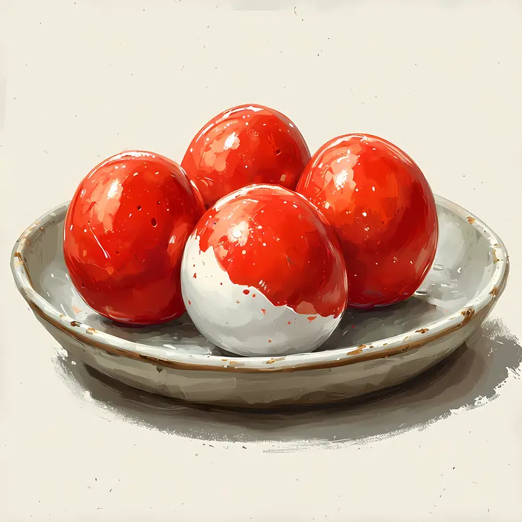 Red and White Decorated Eggs for Easter