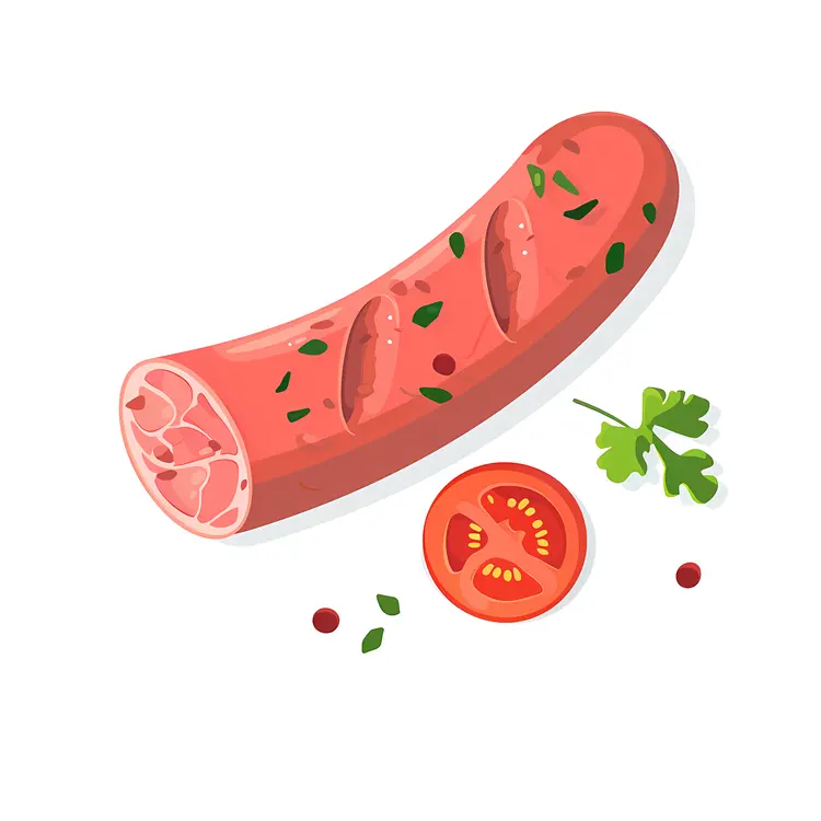 Cartoon Sausage with Tomato and Parsley