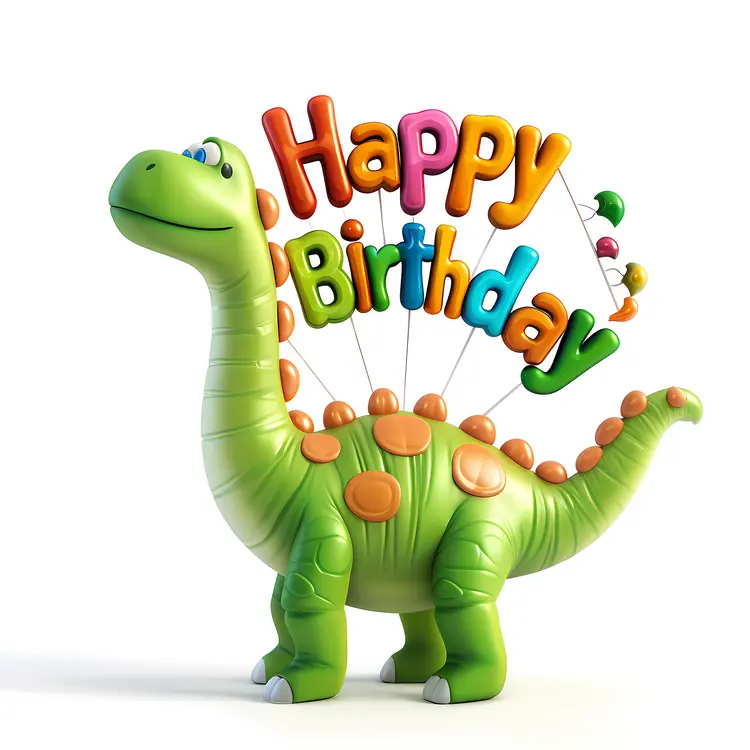 Green Dinosaur with Balloons for Birthday