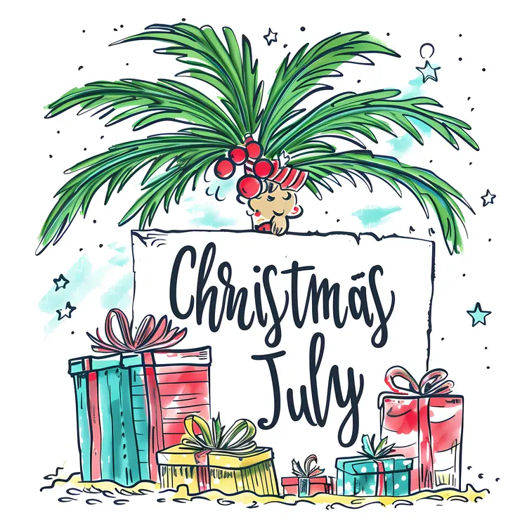 Gifts under Palm Tree for Christmas in July