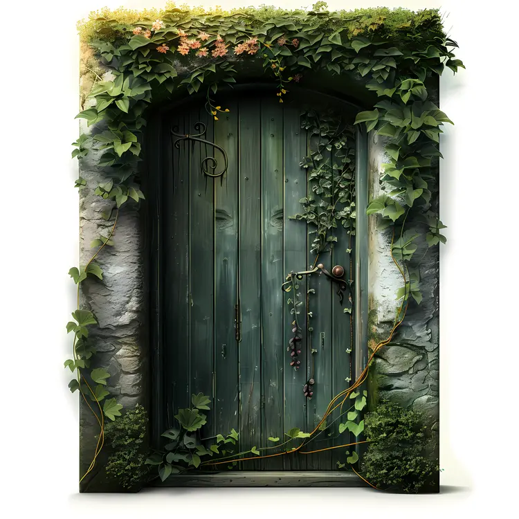 Green Door with Ivy in a Rustic Setting