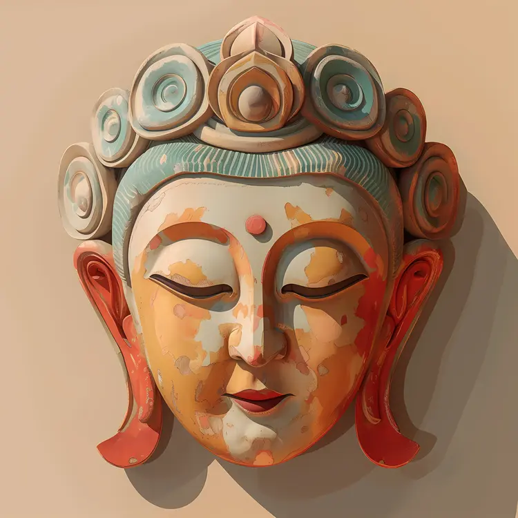 Vibrant Buddha Head Sculpture with Decorative Elements