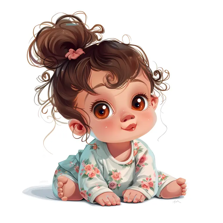 Adorable Baby with Curly Hair Sitting