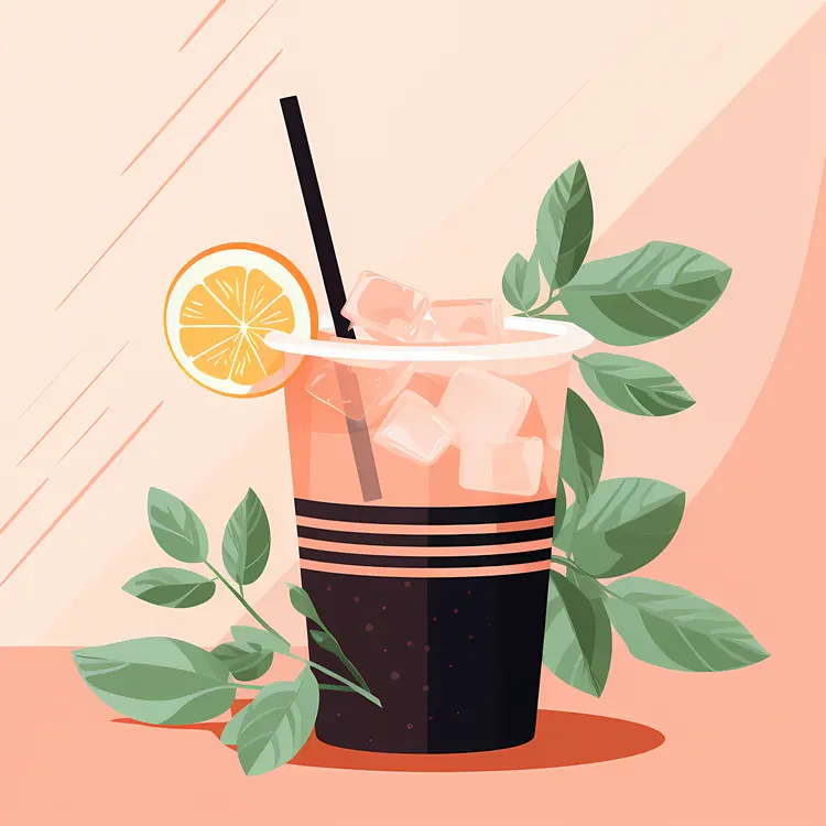 Glass with Black Drink and Ice Cubes