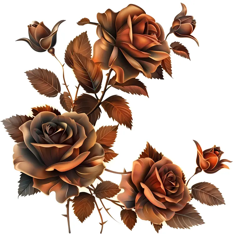 Cluster of Black Roses with Dark Leaves