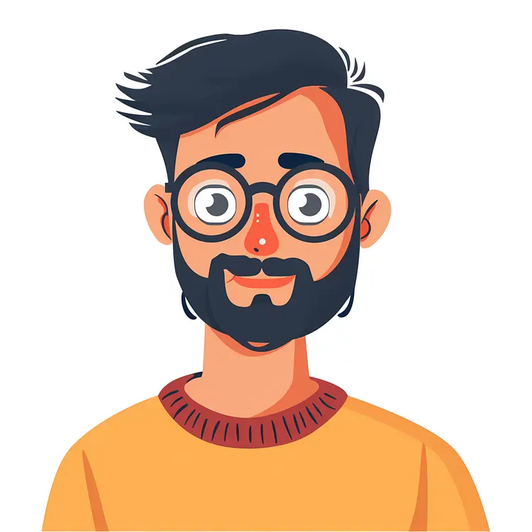 Smiling Man with Glasses and Beard Cartoon Illustration
