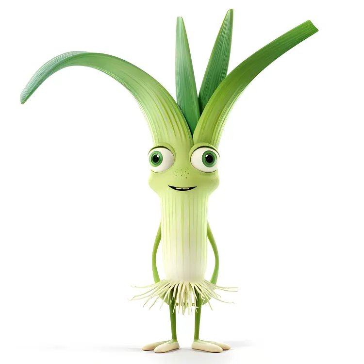 Happy Green Onion Cartoon Character