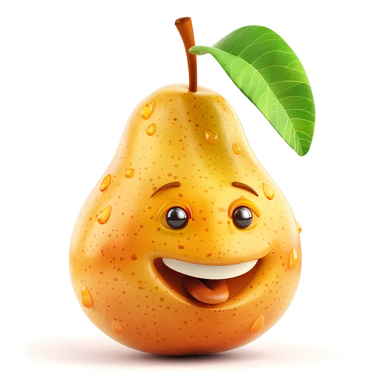 Smiling Pear with Water Droplets