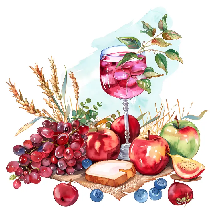 Wine and Fruits with Bread