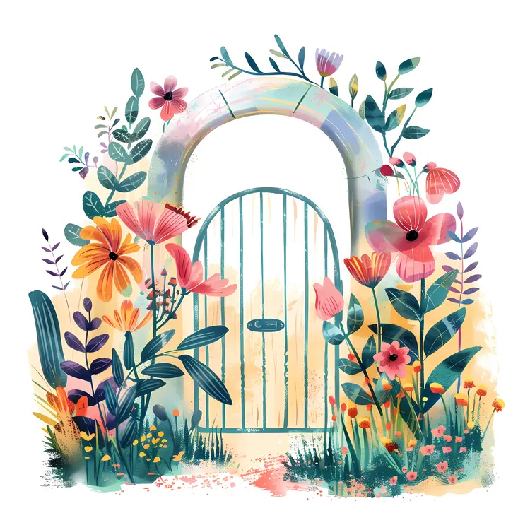Garden Gate with Flowers and Arch