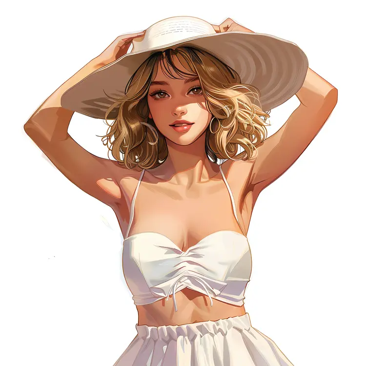 Girl in Sun Hat and White Dress