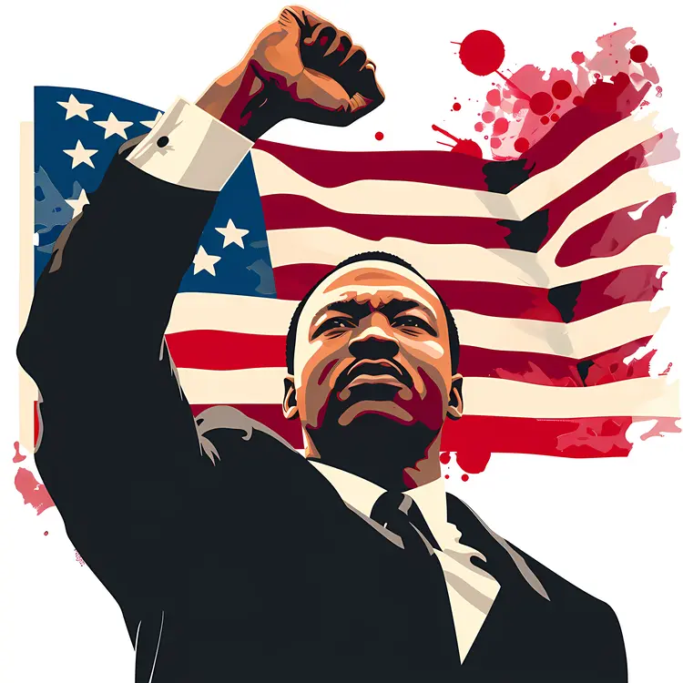 Man with Raised Fist in Front of American Flag